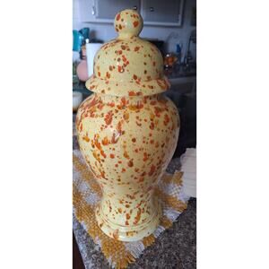 XL Yellow 1975 Duncan Ceramic Yellow Glaze Lidded Ginger Jar - 15" read below